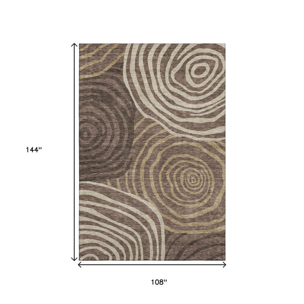 HomeRoots 9' X 12' Washable Area Rug in Brown, Taupe & Ivory - UV Resistant, Stain-Proof, Perfect for Families! 664187