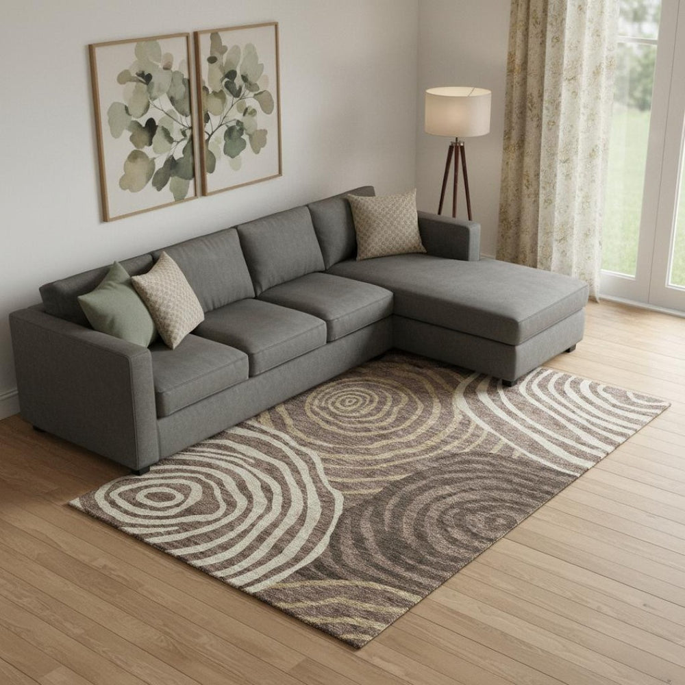 HomeRoots 10' X 14' Stylish Brown Taupe Ivory Abstract Area Rug – Washable, UV Protected, Pet-Friendly Design 664188