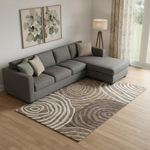 HomeRoots 10' X 14' Stylish Brown Taupe Ivory Abstract Area Rug – Washable, UV Protected, Pet-Friendly Design 664188