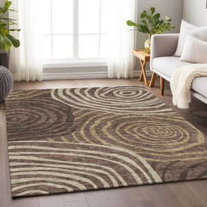 HomeRoots 10' X 14' Stylish Brown Taupe Ivory Abstract Area Rug – Washable, UV Protected, Pet-Friendly Design 664188