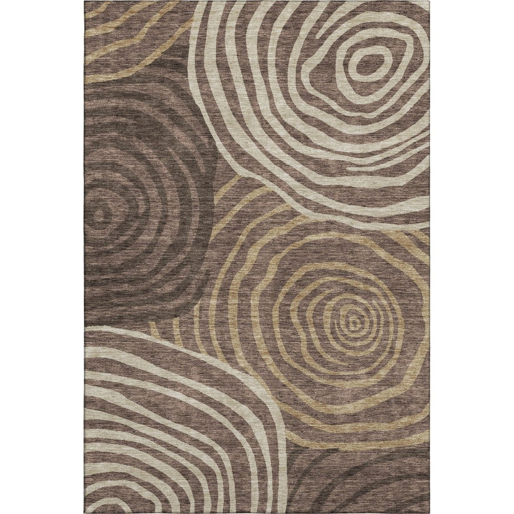 HomeRoots 10' X 14' Stylish Brown Taupe Ivory Abstract Area Rug – Washable, UV Protected, Pet-Friendly Design 664188