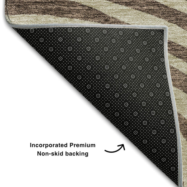 HomeRoots 10' X 14' Stylish Brown Taupe Ivory Abstract Area Rug – Washable, UV Protected, Pet-Friendly Design 664188