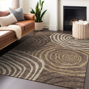 HomeRoots 10' X 14' Stylish Brown Taupe Ivory Abstract Area Rug – Washable, UV Protected, Pet-Friendly Design 664188