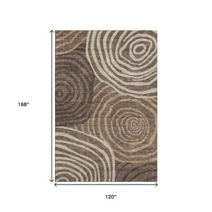 HomeRoots 10' X 14' Stylish Brown Taupe Ivory Abstract Area Rug – Washable, UV Protected, Pet-Friendly Design 664188