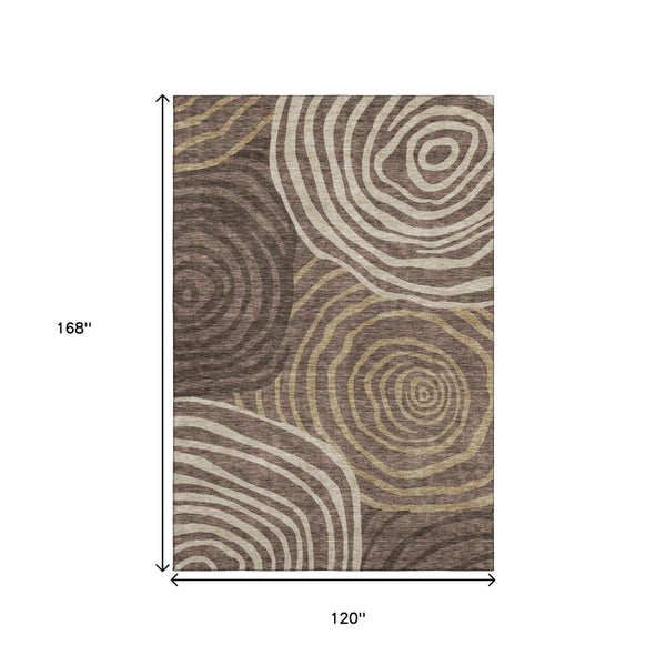 HomeRoots 10' X 14' Stylish Brown Taupe Ivory Abstract Area Rug – Washable, UV Protected, Pet-Friendly Design 664188