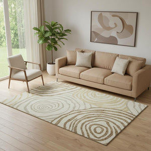 HomeRoots 5' X 8' Modern Abstract Gold Ivory Brown Area Rug - Washable, Stain Resistant, UV Protected Comfort 664190