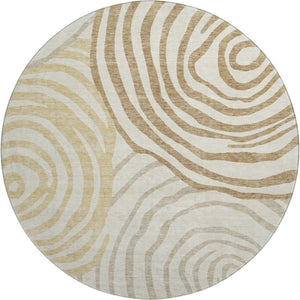 HomeRoots 8' Gold Ivory and Brown Abstract Round Rug - Washable, UV Protected, Perfect for Modern Spaces! 664191