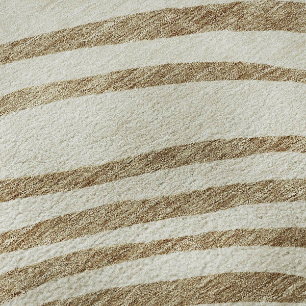 HomeRoots 8' Gold Ivory and Brown Abstract Round Rug - Washable, UV Protected, Perfect for Modern Spaces! 664191