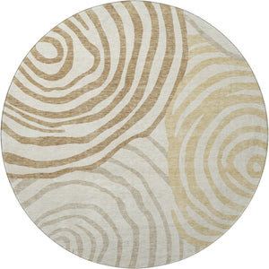 HomeRoots 8' Gold Ivory and Brown Abstract Round Rug - Washable, UV Protected, Perfect for Modern Spaces! 664191