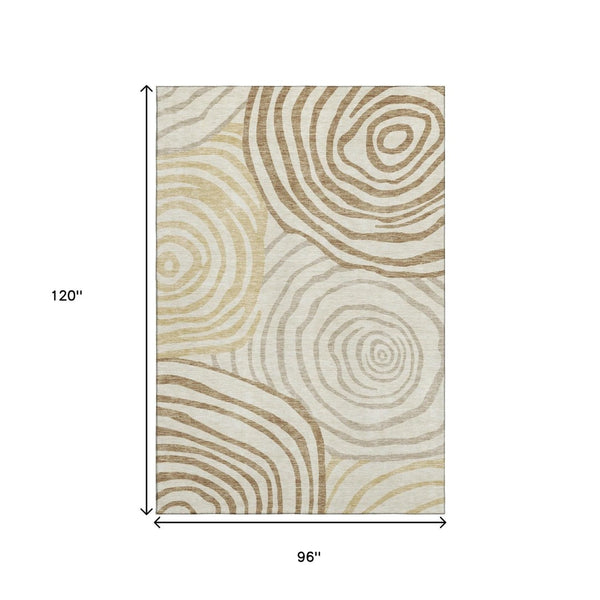 HomeRoots 8' X 10' Stylish Gold Ivory Brown Abstract Washable Area Rug with UV Protection & Easy Care Features 664192