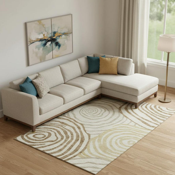 HomeRoots 8' X 10' Stylish Gold Ivory Brown Abstract Washable Area Rug with UV Protection & Easy Care Features 664192