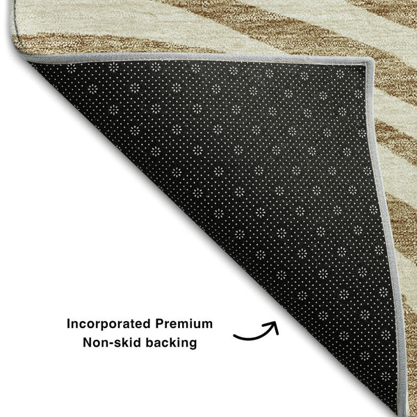 HomeRoots 8' X 10' Stylish Gold Ivory Brown Abstract Washable Area Rug with UV Protection & Easy Care Features 664192