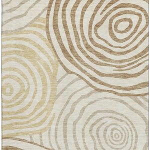HomeRoots 8' X 10' Stylish Gold Ivory Brown Abstract Washable Area Rug with UV Protection & Easy Care Features 664192
