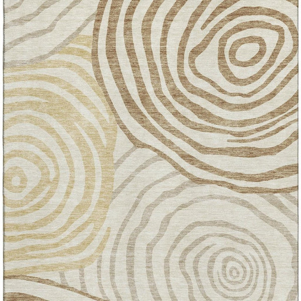 HomeRoots 8' X 10' Stylish Gold Ivory Brown Abstract Washable Area Rug with UV Protection & Easy Care Features 664192