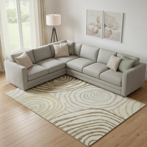 HomeRoots 9' X 12' Washable Gold Ivory Brown Abstract Area Rug with UV Protection for Modern Living Spaces 664193