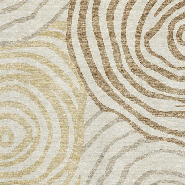 HomeRoots 9' X 12' Washable Gold Ivory Brown Abstract Area Rug with UV Protection for Modern Living Spaces 664193
