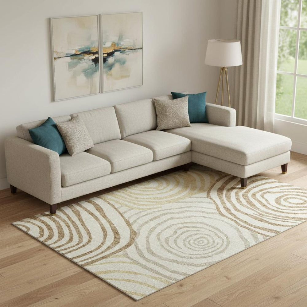 HomeRoots 10' Gold Ivory Brown Abstract Washable Area Rug – UV Protected, Stain Resistant, Easy-Care Design! 664194