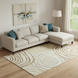HomeRoots 10' Gold Ivory Brown Abstract Washable Area Rug – UV Protected, Stain Resistant, Easy-Care Design! 664194