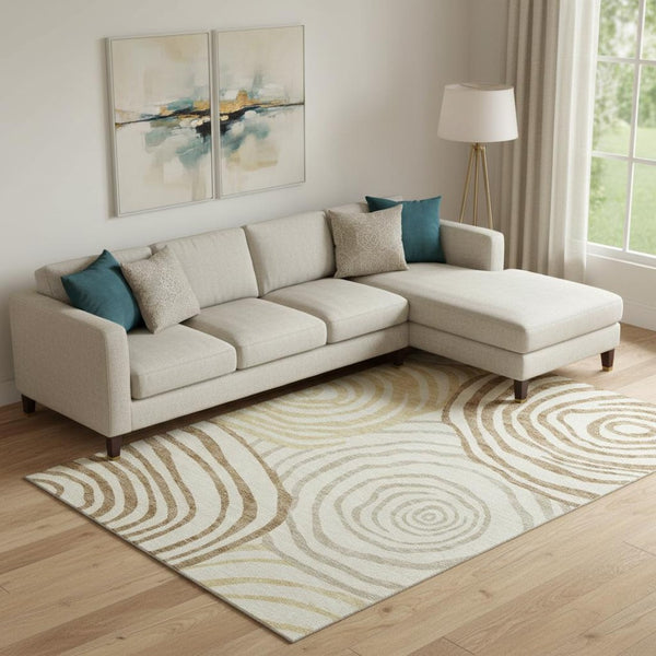 HomeRoots 10' Gold Ivory Brown Abstract Washable Area Rug – UV Protected, Stain Resistant, Easy-Care Design! 664194