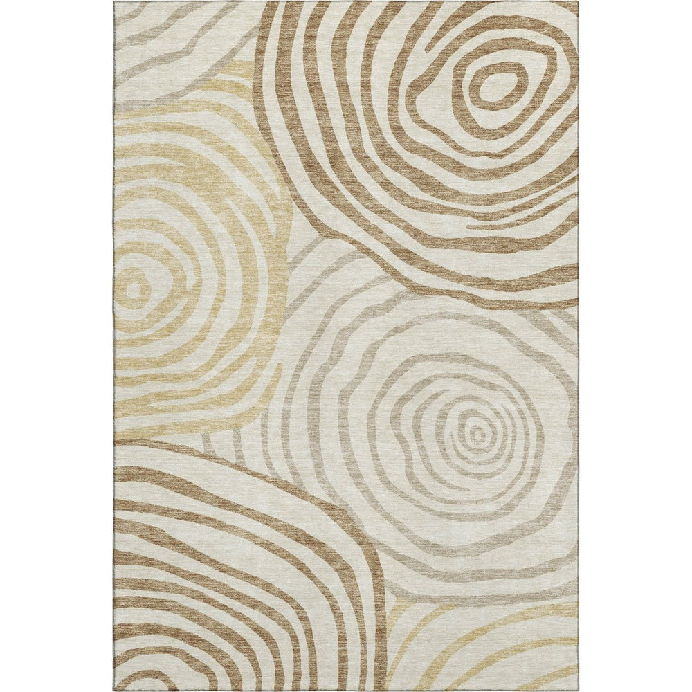 HomeRoots 10' Gold Ivory Brown Abstract Washable Area Rug – UV Protected, Stain Resistant, Easy-Care Design! 664194
