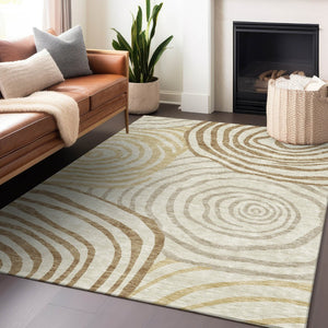 HomeRoots 10' Gold Ivory Brown Abstract Washable Area Rug – UV Protected, Stain Resistant, Easy-Care Design! 664194