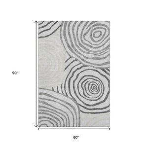 HomeRoots 5' X 8' Stylish Gray Silver Beige Abstract Area Rug – Washable, UV Protected & Durable for Homes 664196