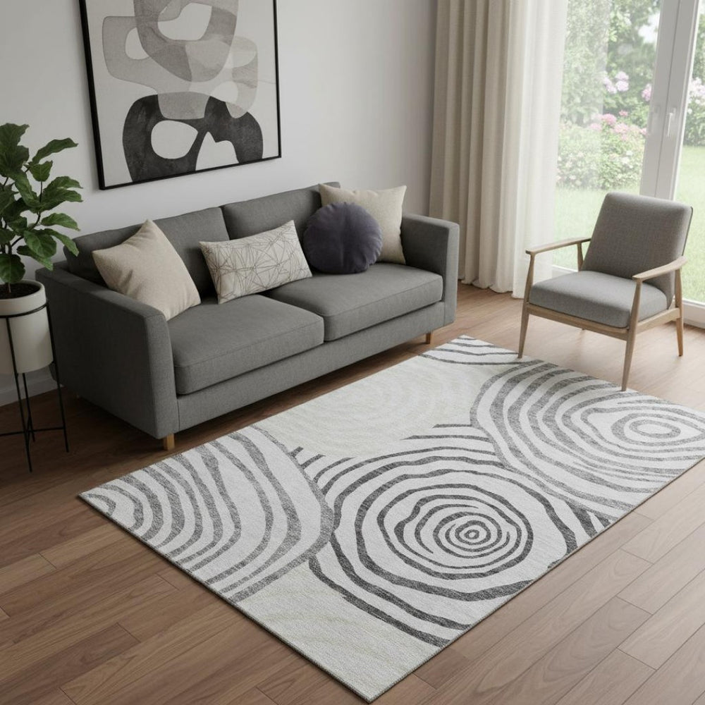 HomeRoots 5' X 8' Stylish Gray Silver Beige Abstract Area Rug – Washable, UV Protected & Durable for Homes 664196