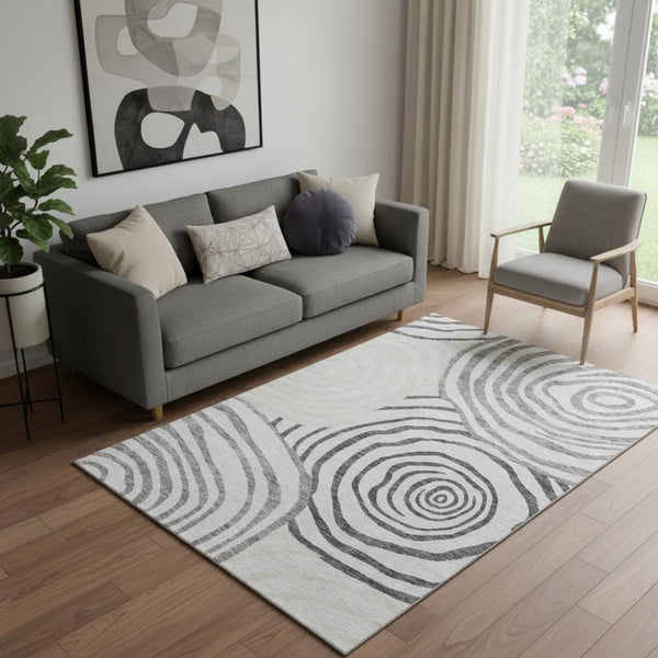 HomeRoots 5' X 8' Stylish Gray Silver Beige Abstract Area Rug – Washable, UV Protected & Durable for Homes 664196