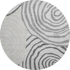 HomeRoots 8' Gray Silver and Beige Abstract Round Rug - Washable, UV-Protected, Soft for High Traffic Areas 664197