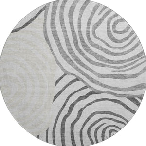 HomeRoots 8' Gray Silver and Beige Abstract Round Rug - Washable, UV-Protected, Soft for High Traffic Areas 664197