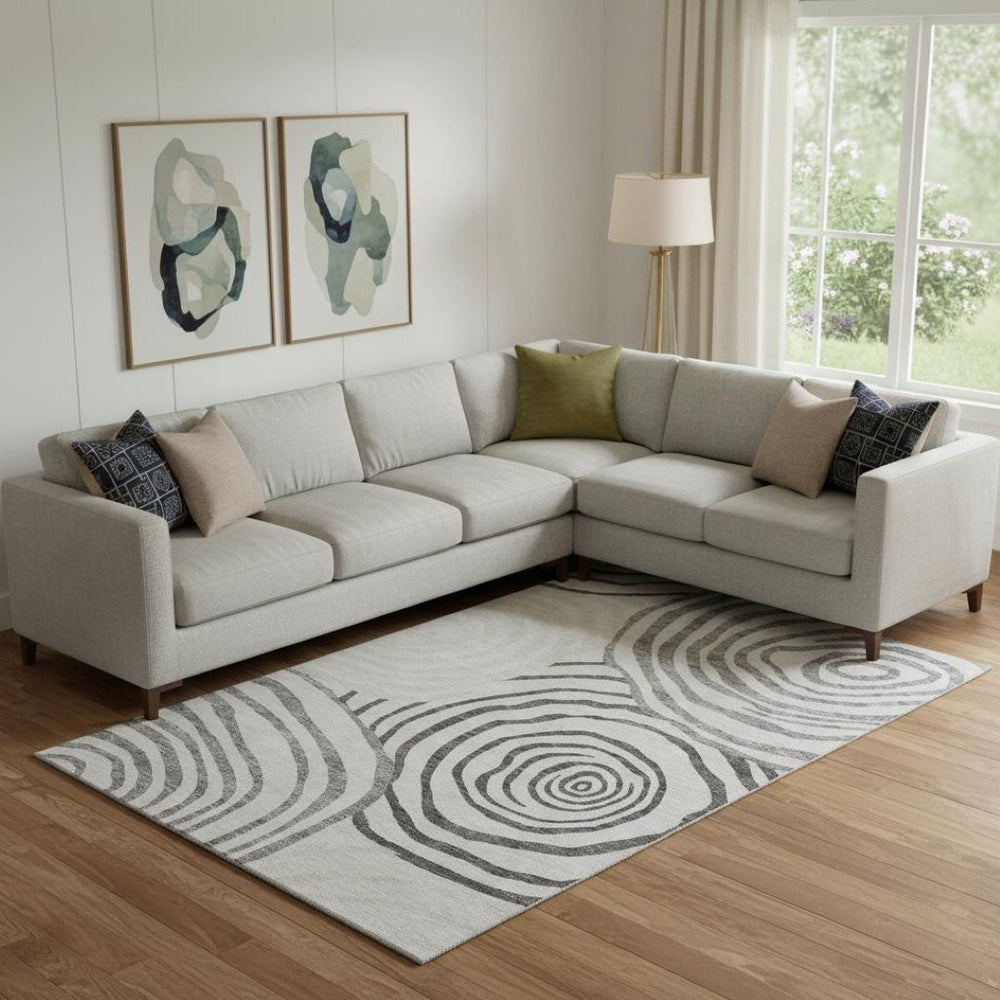 HomeRoots 8' X 10' Gray Silver Beige Abstract Washable Area Rug with Stain Resistance and UV Protection 664198