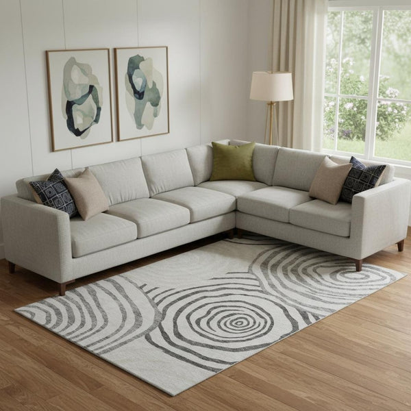HomeRoots 8' X 10' Gray Silver Beige Abstract Washable Area Rug with Stain Resistance and UV Protection 664198