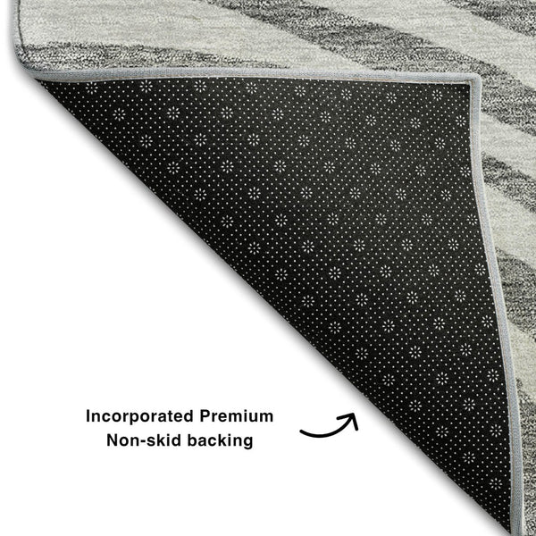 HomeRoots 9' X 12' Abstract Area Rug in Gray, Silver & Beige – Washable, UV Protected, Stain Resistant Design 664199