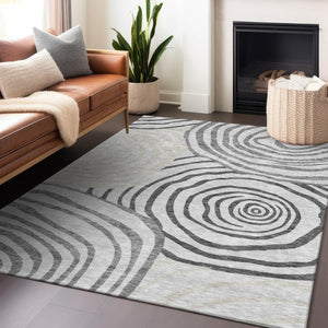 HomeRoots 9' X 12' Abstract Area Rug in Gray, Silver & Beige – Washable, UV Protected, Stain Resistant Design 664199