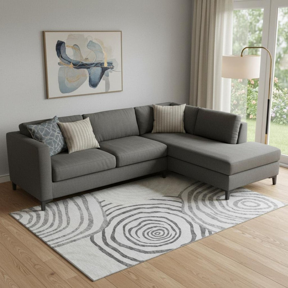 HomeRoots 9' X 12' Abstract Area Rug in Gray, Silver & Beige – Washable, UV Protected, Stain Resistant Design 664199
