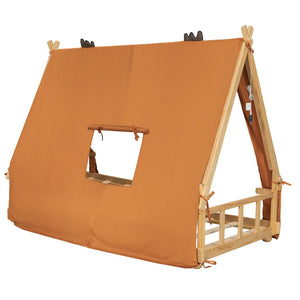English Elm Twin Cabin Bed with Detachable Tent Skylight and Woodland Deer Antler Accents Brown N708P356716D