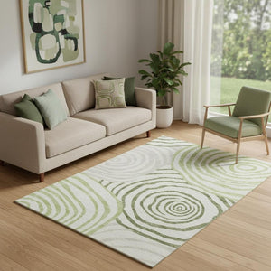 HomeRoots 5' X 8' Washable Area Rug in Green Gray Ivory - Durable, UV-Protected, Ideal for Homes with Kids & Pets 664202