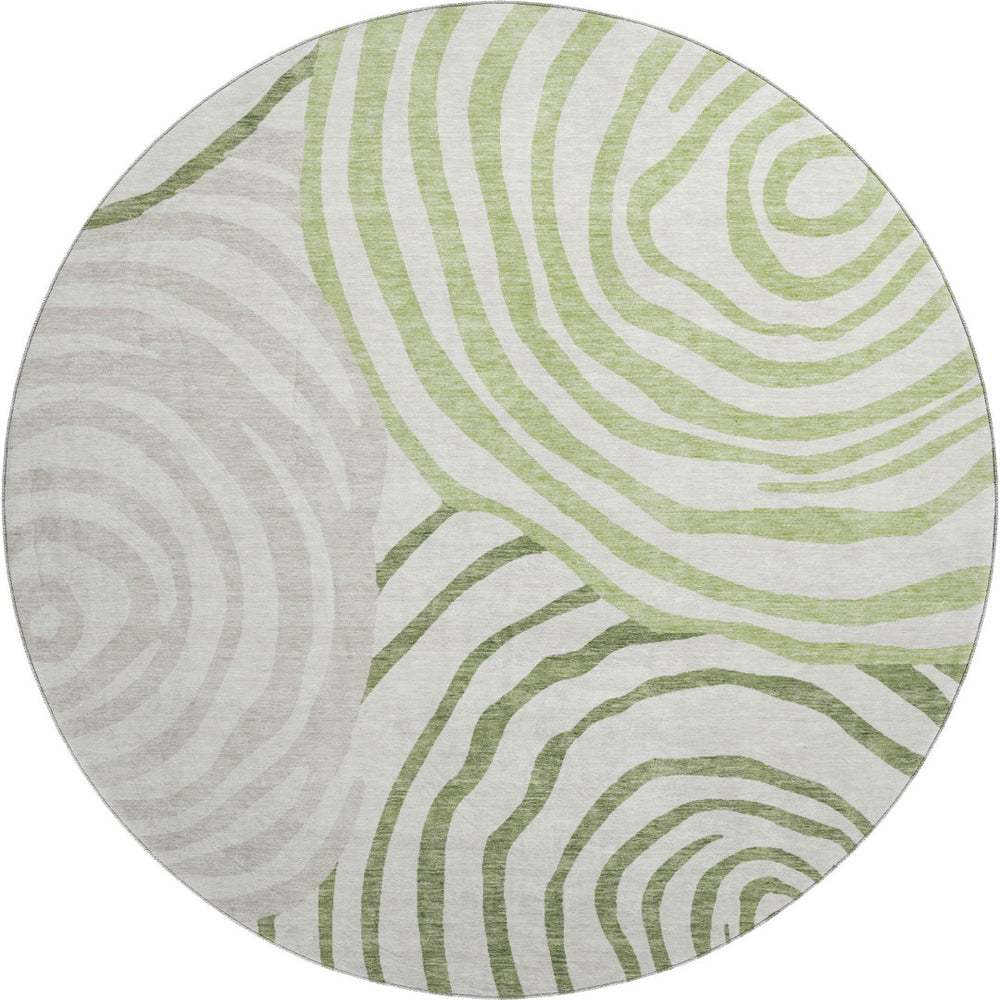 HomeRoots 8' Stylish Green, Gray & Ivory Abstract Round Rug – Washable, UV-Protected for Modern Spaces! 664203