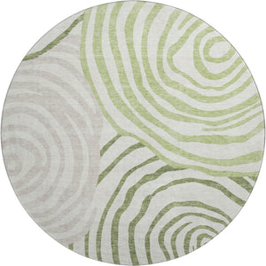 HomeRoots 8' Stylish Green, Gray & Ivory Abstract Round Rug – Washable, UV-Protected for Modern Spaces! 664203