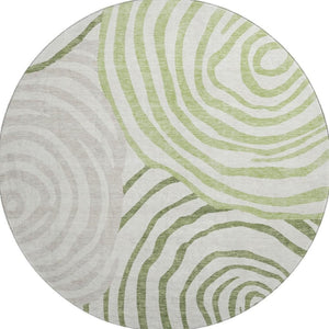 HomeRoots 8' Stylish Green, Gray & Ivory Abstract Round Rug – Washable, UV-Protected for Modern Spaces! 664203