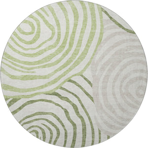 HomeRoots 8' Stylish Green, Gray & Ivory Abstract Round Rug – Washable, UV-Protected for Modern Spaces! 664203