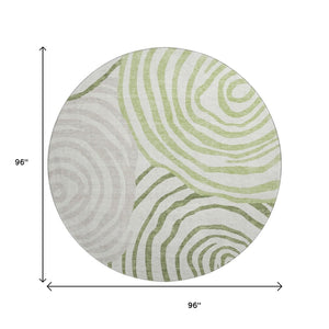 HomeRoots 8' Stylish Green, Gray & Ivory Abstract Round Rug – Washable, UV-Protected for Modern Spaces! 664203