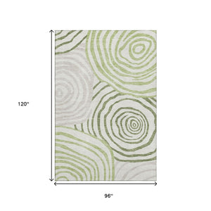 HomeRoots 8' X 10' Abstract Washable Area Rug in Green, Gray & Ivory – Durable, UV Protected, Family-Friendly Design 664204