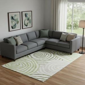 HomeRoots 8' X 10' Abstract Washable Area Rug in Green, Gray & Ivory – Durable, UV Protected, Family-Friendly Design 664204