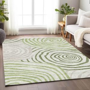 HomeRoots 8' X 10' Abstract Washable Area Rug in Green, Gray & Ivory – Durable, UV Protected, Family-Friendly Design 664204