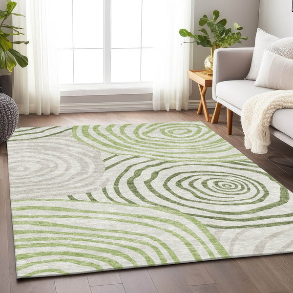 HomeRoots 8' X 10' Abstract Washable Area Rug in Green, Gray & Ivory – Durable, UV Protected, Family-Friendly Design 664204