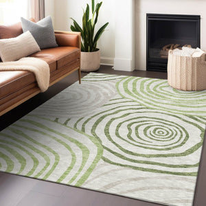 HomeRoots 8' X 10' Abstract Washable Area Rug in Green, Gray & Ivory – Durable, UV Protected, Family-Friendly Design 664204