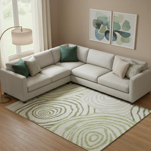 HomeRoots 9' X 12' Stylish Green Gray Ivory Abstract Washable Area Rug for Durable, Family-Friendly Living Spaces 664205