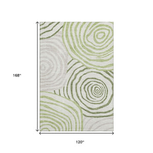 HomeRoots 10' X 14' Green, Gray & Ivory Abstract Area Rug - Washable, Stain-Resistant & UV-Protected Design 664206