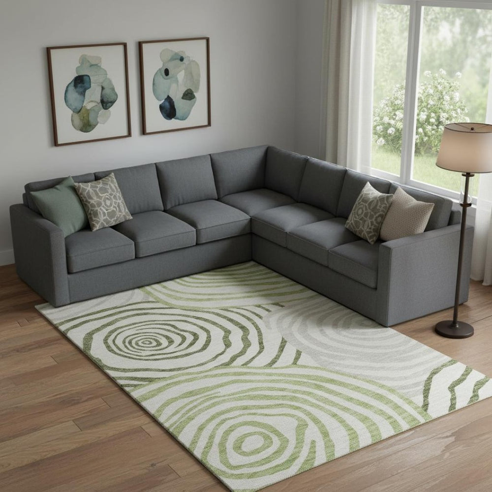 HomeRoots 10' X 14' Green, Gray & Ivory Abstract Area Rug - Washable, Stain-Resistant & UV-Protected Design 664206